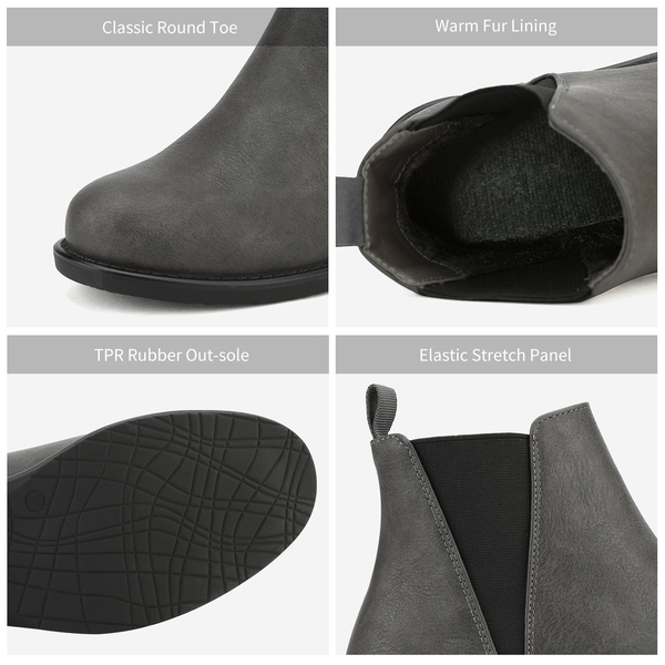 Chunky Low Heel Ankle Booties - GREY PU - 5